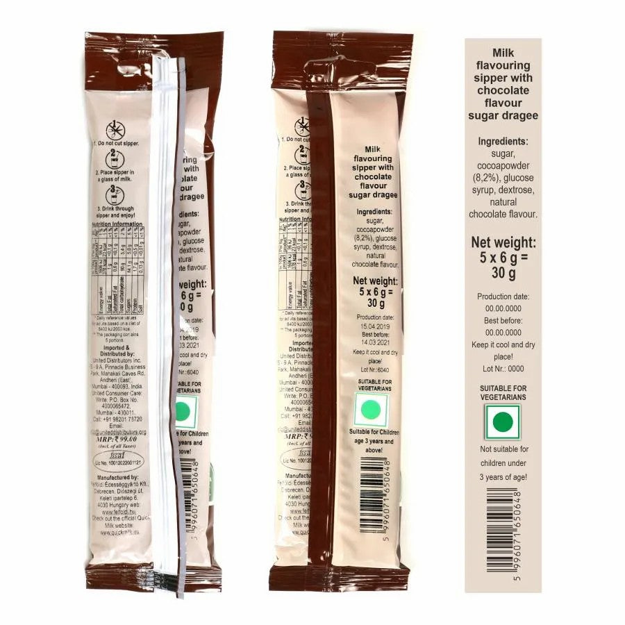 Quick Milk Magic Sipper Straws, Chocolate Flavour  -  pack of 5, 3Y+