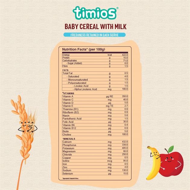 TIMIOS Organic Rice Wheat Mixed Fruit Baby Cereal - 8 Months +