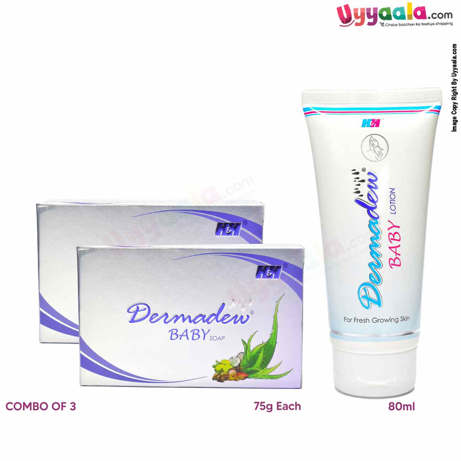 DERMADEW Soap 75g Pack of 2 & Baby Lotion 80ml ( Combo of 3 )