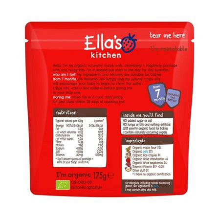Ella's Kitchen Organic Strawberry Raspberry Porridge For Babies - 175g 7m+