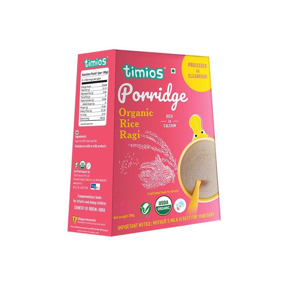 Timios Organic Rice Ragi Porridge for your Baby - 200g, 8+Months