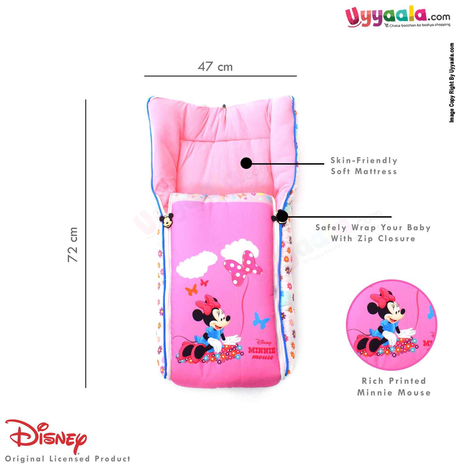 DISNEY Baby Cotton Carry Nest (Sleeping Bag) - Minnie Mouse Print, Pink, 0+m