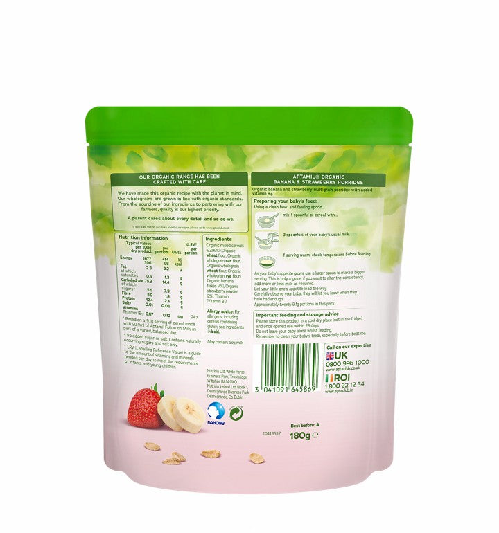 NUTRICIA Aptamil Organic Banana & Strawberry Porridge For Babies - 180g 6m+