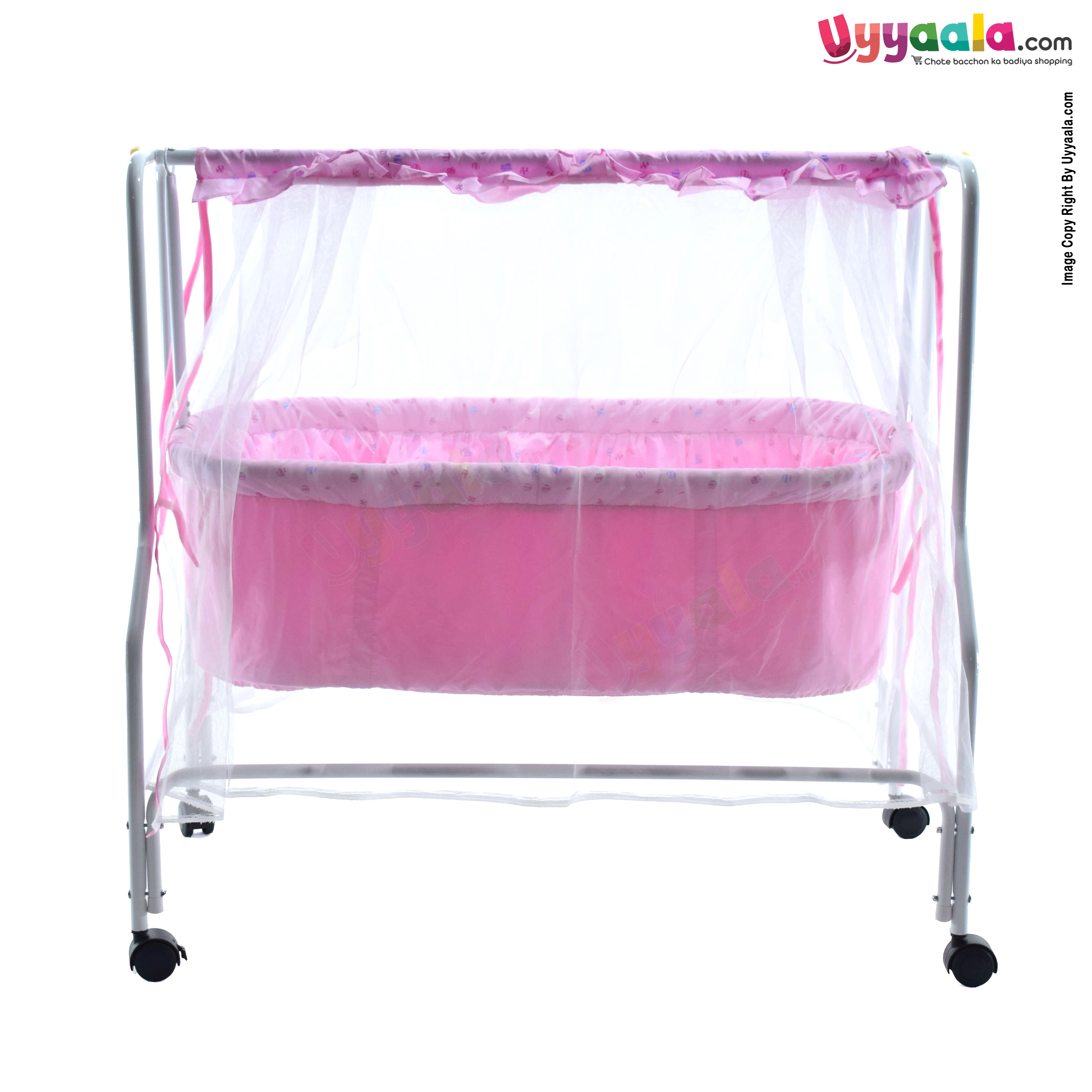 Baby Cradle With Mosquito Net Balls Print Pink