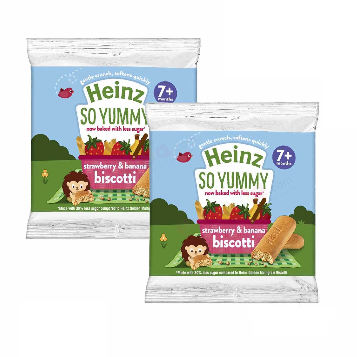 HEINZ SO YUMMY Strawberry and Banana biscotti for Kids snacks Pack of 2 - Strawberry + Banana Biscuits (60 g each)