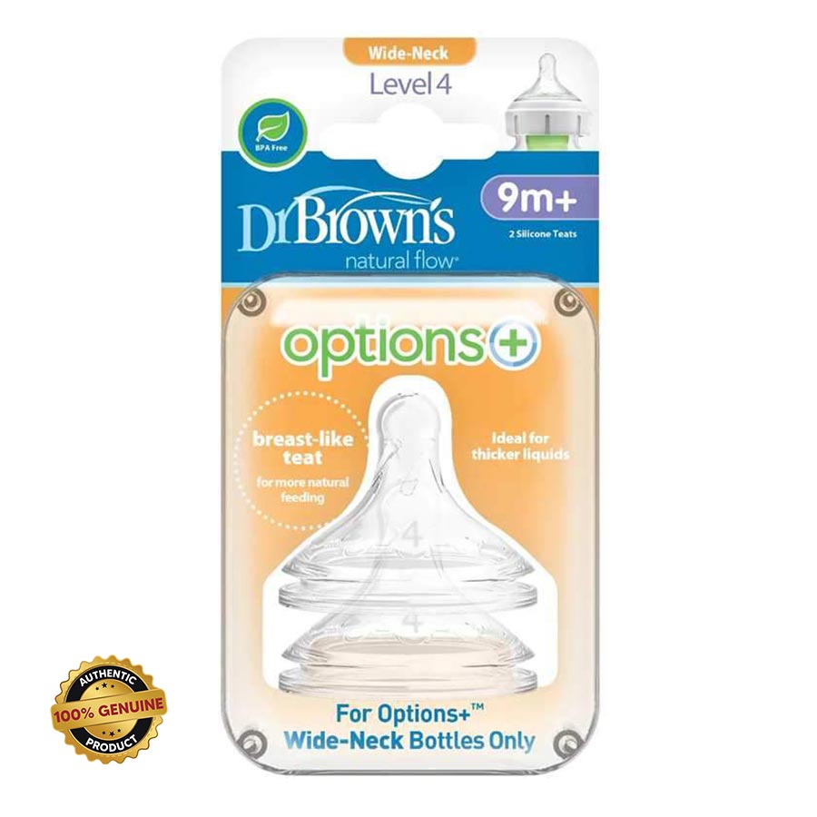 Dr Browns silicon teats(Nipples) wide neck level 4 options+ 2pc, 9 + months