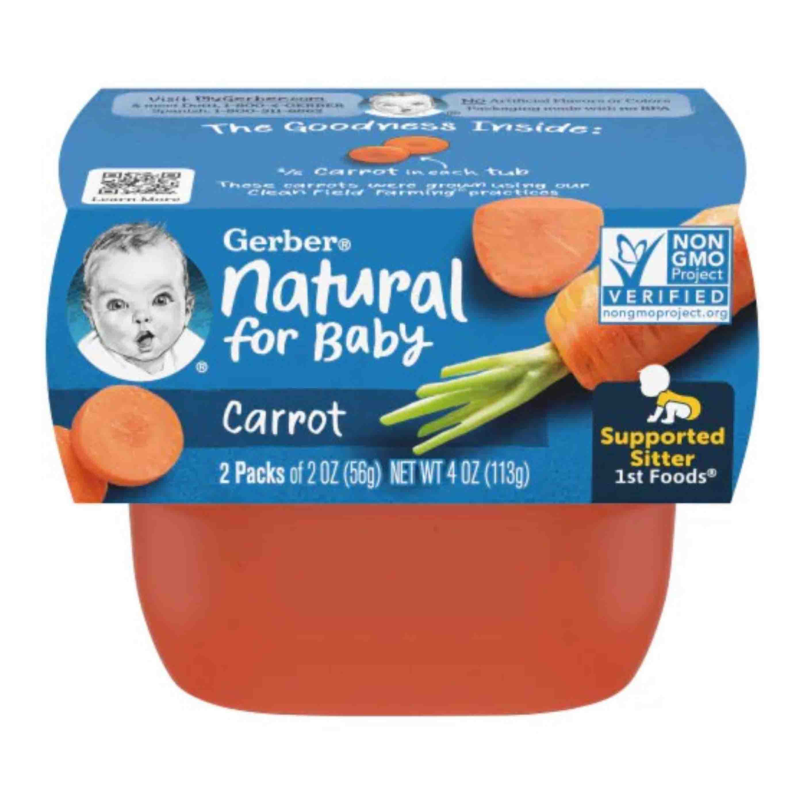 GERBER Puree 1st Foods Carrot Flavored Snack For Babies, 2 Pack (56g each) - Supported Sitter
