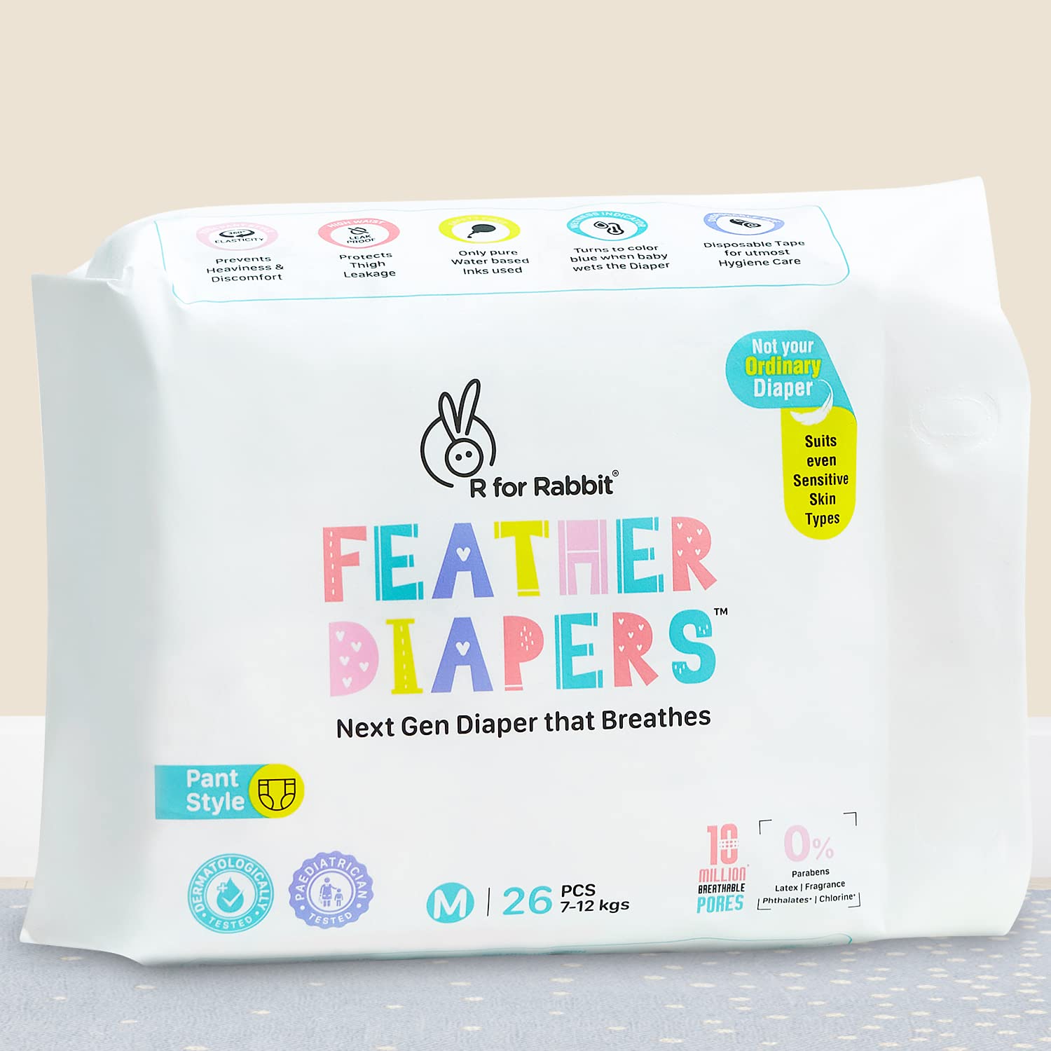 R for Rabbit Feather Diapers For Your Baby - Medium (7-12kgs)