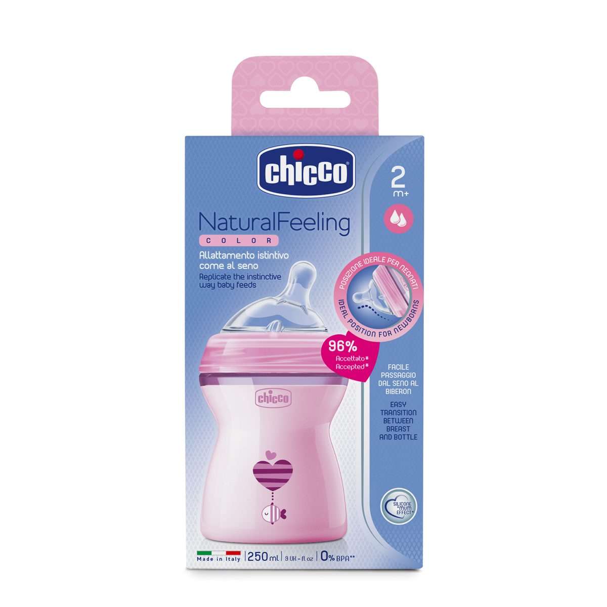 Chicco Feeding bottle Wide neck Natural feeding Pink 250ml 2m+