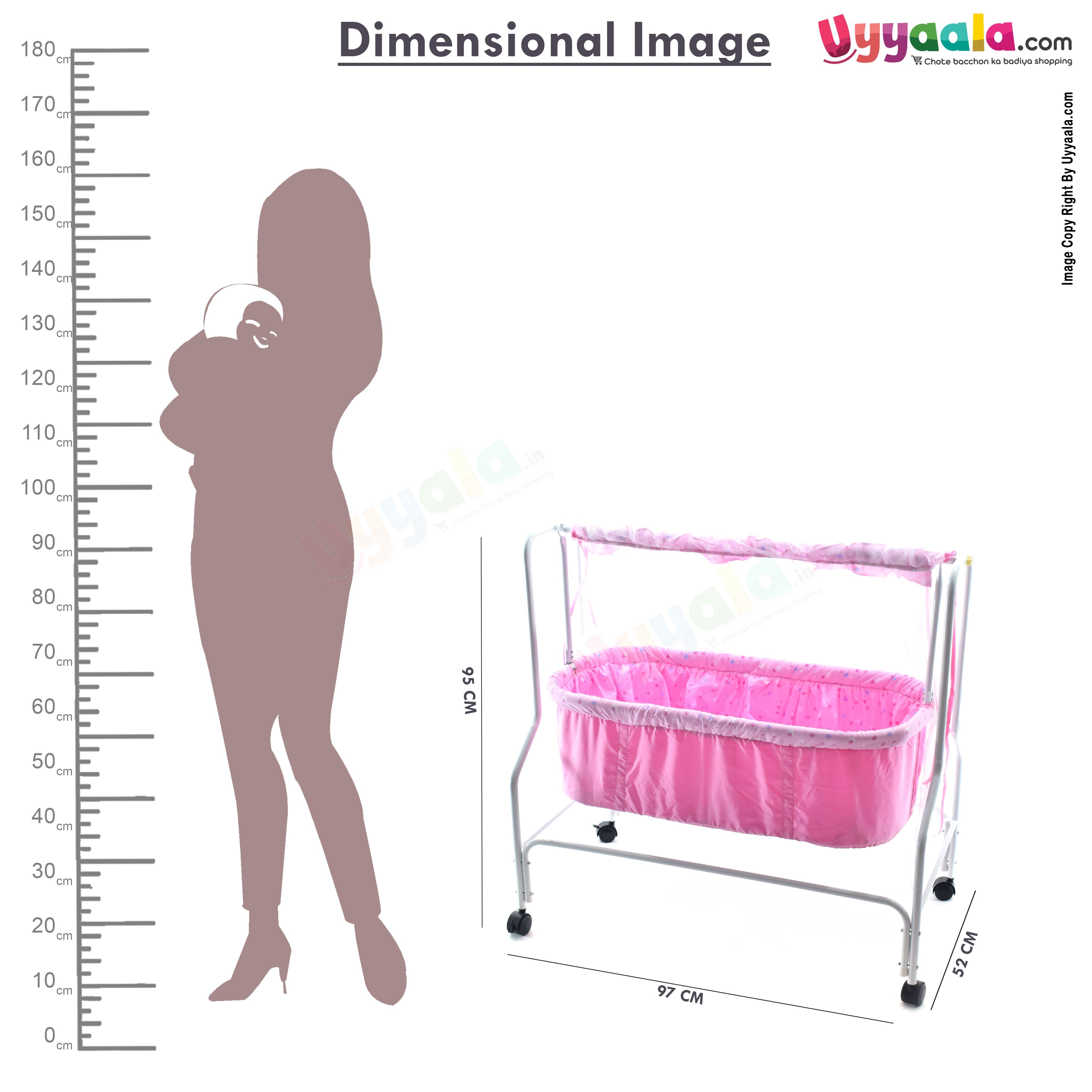 Baby Cradle With Mosquito Net Balls Print Pink