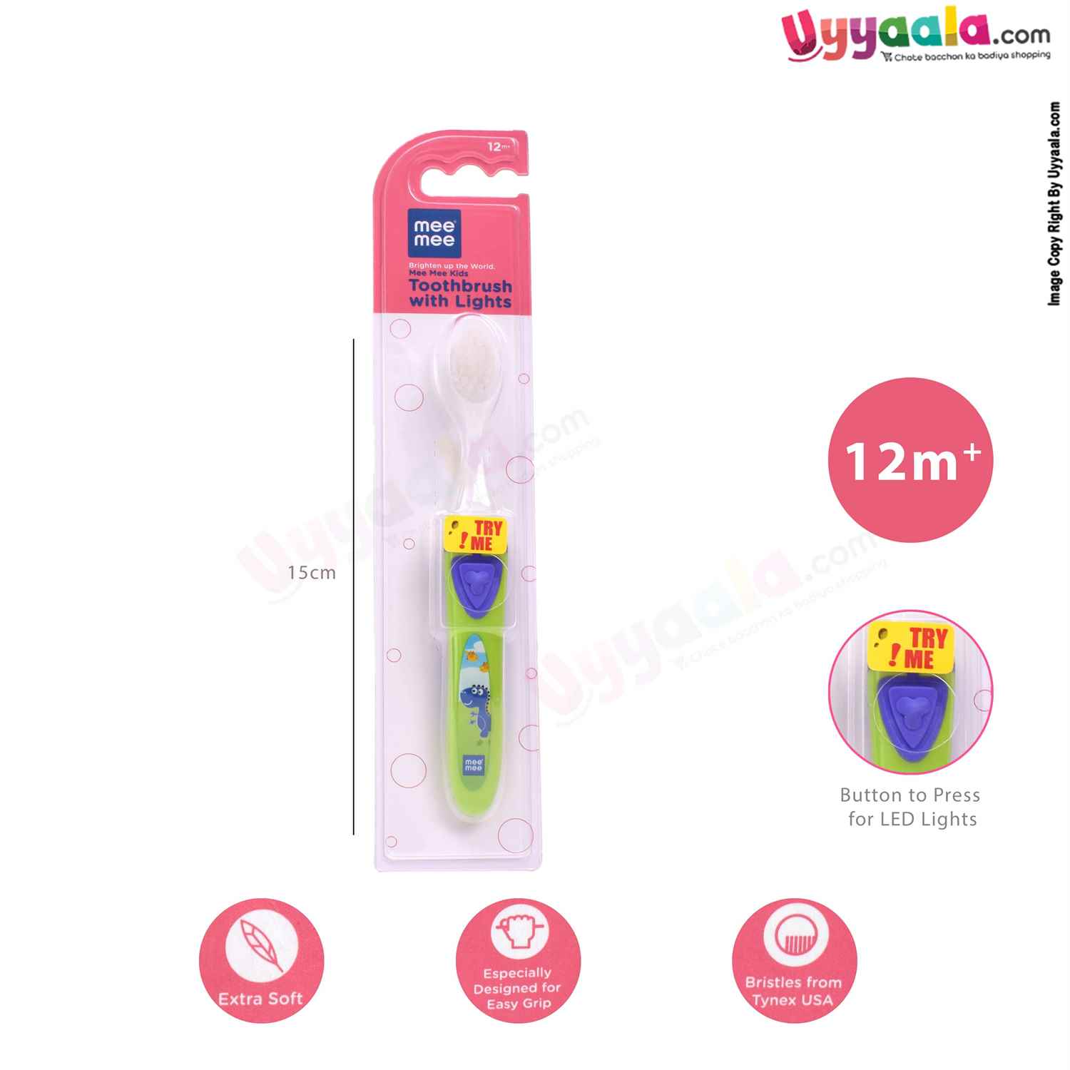 MEE MEE Extra soft Kids Toothbrush With Multiple colour Lights, 12m+ age, Green