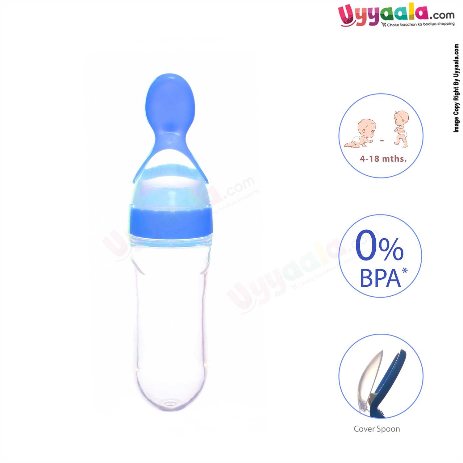 SMART BABY Squeezy Baby Bottle Feeder with Silicone Spoon Tip, 90ml, 4M+age - Blue