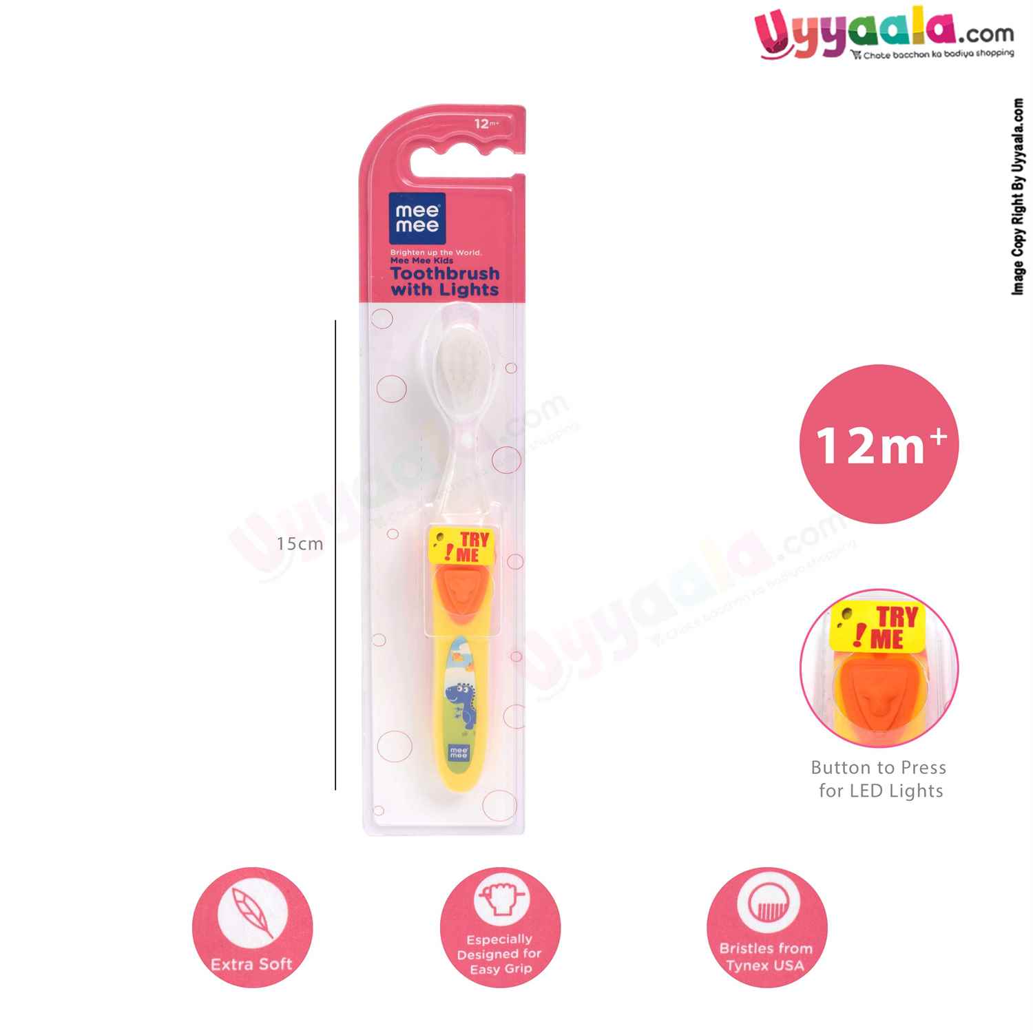 MEE MEE Extra soft Kids Toothbrush With Multiple colour Lights, Age 12m+ -Yellow