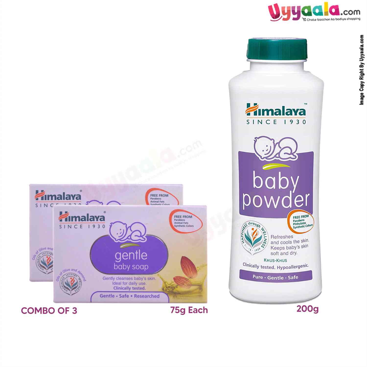 HIMALAYA Gentle Baby Soap Olive & Almond 75g Pack Of 2 & Baby Powder 200g (Combo Pack)