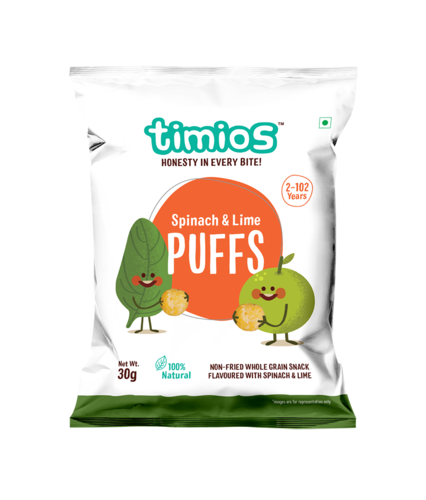 Buy Timios Puffs - Spinach & Lime flavored Puff Snacks for your Child - 30gms Online in India at uyyaala.com