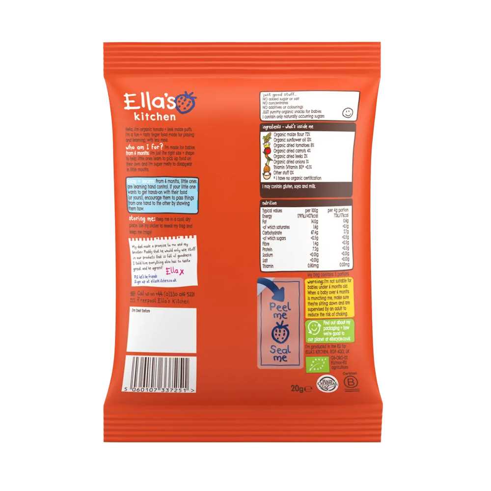 Ellas Kitchen - Tomato  + Leek 6+ Months 100% Natural & Healthy Snacks 20g