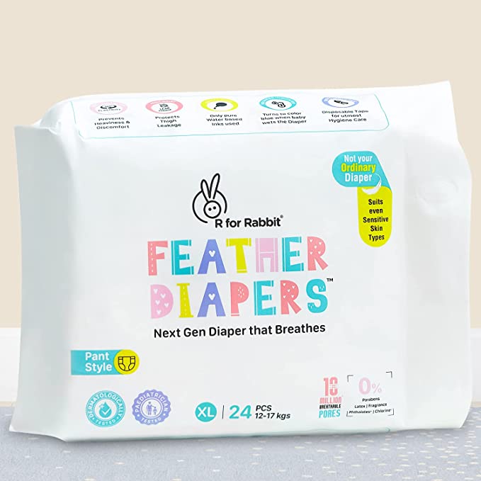 R for Rabbit Feather Diapers For Your Baby - XL (12-17kgs)