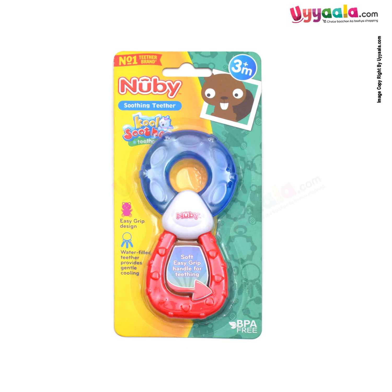 NUBY Water filled soothing teether with easy grip design - Blue & Red, 3+m