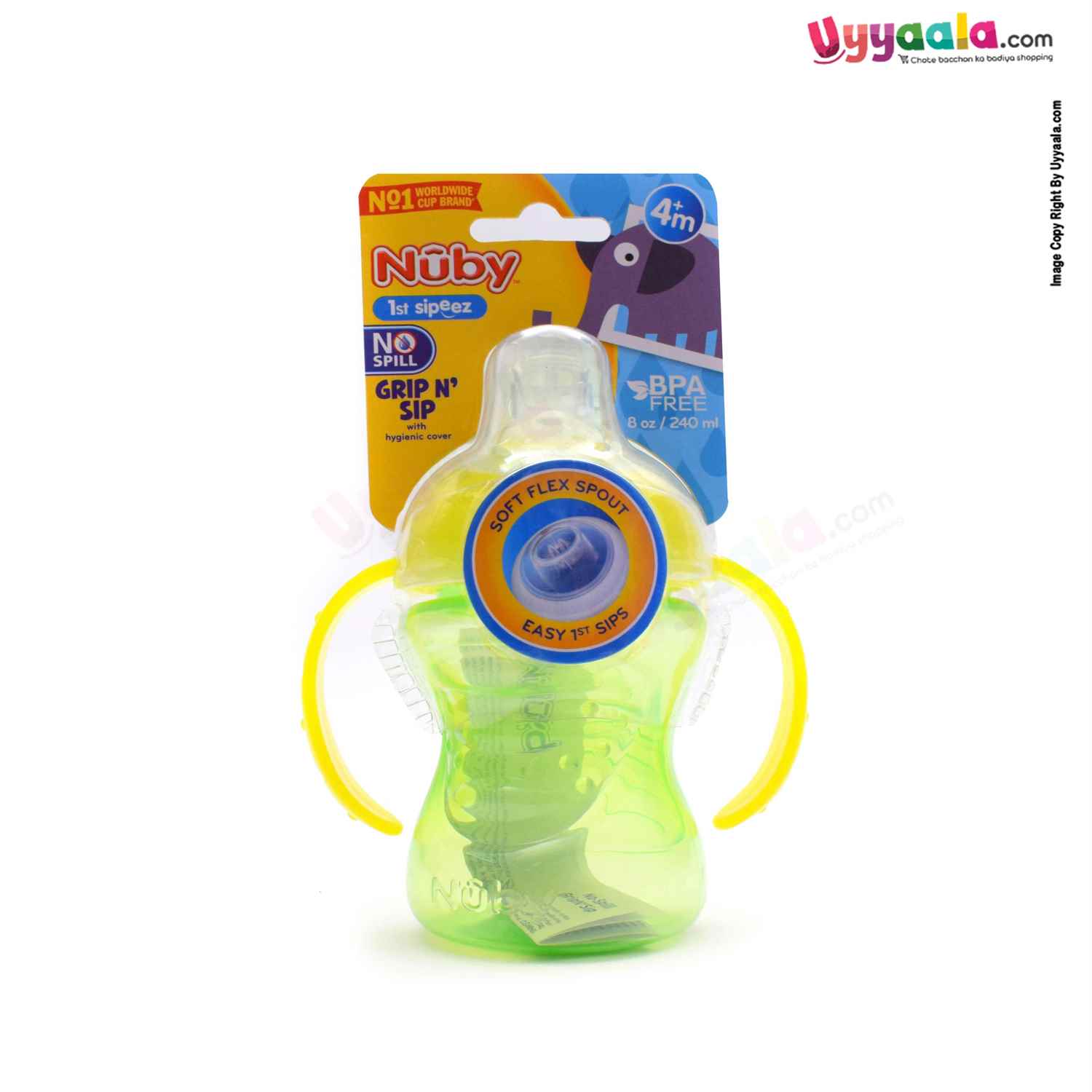 Nuby 1St Sipeez 'Grip n Sip' With Hygienic Cover Sipper Soft Flex Spout 240ml 4+m Age